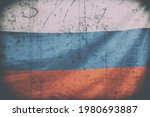 Russian flag. Dirt, scratches, toning. Background.