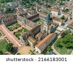 Small photo of Aerial view of Cluny Abbey Benedictine monastery in Cluny, Saone-et-Loire, France. dedicated to Saint Peter, constructed in the Romanesque architectural style and Tour de Fromages