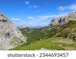 Small photo of Landscape at hiking trail leading from Passo del Cason di Lanza to Ernesto Lomasti Bivacco, Dolomites, Italy