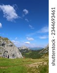 Small photo of Landscape at hiking trail leading from Passo del Cason di Lanza to Ernesto Lomasti Bivacco, Dolomites, Italy