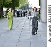 Small photo of STOCKHOLM, SWEDEN - JUNE 11, 2023: Nicky and Kathy Hilton outside Stockholm Cityhall before entering the Max Mara fashion show.