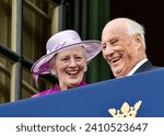 Small photo of STOCKHOLM, SWEDEN - SEPTEMBER 15, 2023: Queen Margrethe II of Denmark and King Harald V of Norway celebrating King XVI Gustaf of Sweden 50 years on the throne.