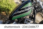 Small photo of Bordeaux , France - 09 04 2023 : Harley-Davidson amf motorcycle green black logo brand and text sign Harley Davidson motorbike