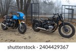 Small photo of Bordeaux , France - 12 17 2023 : triumph bobber tfc and thruxton rs special edition ton up 100 motorcycle detail sign text and brand logo on retro fuel tank on motorbike
