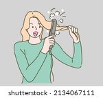 woman with curling iron  hair... | Shutterstock .eps vector #2134067111