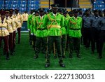 Small photo of Nigerians Celebrate Independence Day in Lagos on Oct 1, 2022. Officers stand in line during a parade to mark Nigeria's 62nd Independence Day Anniversary.