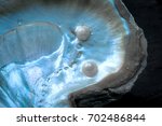 Closeup and Selective Focus of Cultured Pearls inside Oyster Shell.