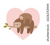 Cute Card With Cartoon Sloth...