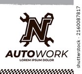 wrench icon on letter n logo... | Shutterstock .eps vector #2160087817