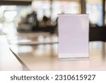 Small photo of Stand Mock up Menu frame tent card blurred background design key visual layout in cafe