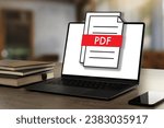 Small photo of PDF button on screen Laptop computer converting process of document to another format Convert PDF files with online programs.