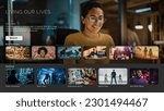 Small photo of Interface of Streaming Service Website. Online Subscription Offers TV Shows, Realities, Fiction Movies, and Podcasts. Screen Replacement for Desktop PC and Laptops With Featured Family Drama.
