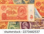 Banknote soviet union. USSR money. Historical heritage. Background or backdrop