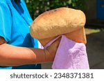 Homemade country bread. Appetizing pastries. Background with selective focus and copy space