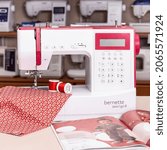Small photo of Perm, Russia - December 2 2020: Sewing machine Bernina Bernette Sew and Go 8. Square