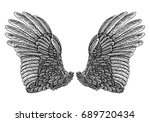 wings pair set. hand drawn... | Shutterstock .eps vector #689720434