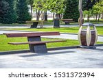 modern garden furniture and street benches on the Baku Promenade