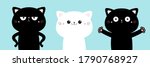 Black White Cat Icon Set. Cute...