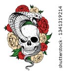 skull  cobra snake and flowers... | Shutterstock .eps vector #1341319214
