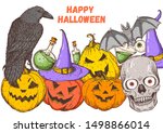 halloween design template. hand ... | Shutterstock .eps vector #1498866014