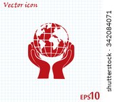 globe icon with hand  vector... | Shutterstock .eps vector #342084071