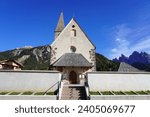 Small church in St. Magdalena or Santa Maddalena in Geislergruppe or Gruppo dele Odle Italian Dolomites Alps mountains