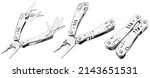 Small photo of multitool pliers isolated on white background. pocket knife multi-tool cut out.