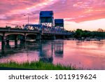 Historic Lewiston - Clarkston blue bridge against vibrant twilight sky