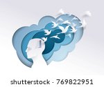 human head with white birds... | Shutterstock .eps vector #769822951
