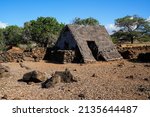 Small photo of Rebuilt Hawaiian Hale in the ancient fishing village in ruins of the Lapakahi State Historical Park on the island of Hawai'i (Big Island) in the United States - Traditional Polynesian house