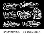 7 coffee quotes. vector text.... | Shutterstock .eps vector #1115892014