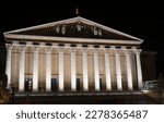 Small photo of Paris, France - March 21 2023: Facade of the French National Assembly illuminated at Night (Assemblee Nationale, Palais Bourbon, the French Parliament) after 2023 renovation - Paris, France