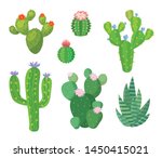 Cartoon Cactus Set. Vector Set...