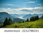 Beautiful views on Lake Lucerne and Swiss Alps from as seen from Hoch Ybrig in Switzerland
