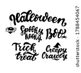 Hallowen quotes collection: Spooky kooky, Boo, Trick or treat, Creepy Crawly. Hand lettering for posters, greeting card, t-shirt prints. Halloween party 31 october