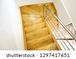 oak wooden staircase interior | Shutterstock . vector #1297417651