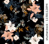 dark romantic garden flowers in ... | Shutterstock .eps vector #1158112894