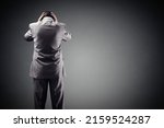 Small photo of Stress, depression and despair businessman or mental illness and worry concept space for text