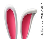 Vector template of 3D rabbit ears on an isolated background. Voluminous white ears of the Easter Bunny. Funny cartoon illustration for greeting card, banner