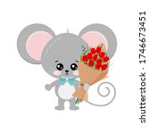 Cute Mouse With Bouquet Of Red...