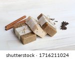 handmade natural soap. wooden... | Shutterstock . vector #1716211024