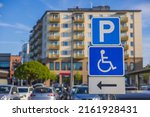 Close up view of parking for disabled people sign. Sweden. 