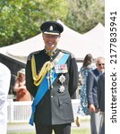 Small photo of Cirencester Park Polo Club. Gloucestershire. UK. July 9th 2022. HRH Prince Edward, The Earl of Wessex on a visit to present Queens Platinum Jubilee Medals to troops of the Royal Wessex Yeomanry.
