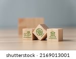 ESG Concepts on Environment, Society and Governance green wooden block icon esg investment esg sustainable corporate development environmental consideration