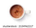 Cocoa drink in white mug isolated on white background. Clipping path