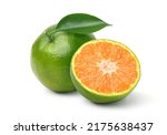 Tangerine orange with cut in half isolated on white background. Clipping path.