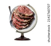 Small photo of Prime Rib Day, national Prime Rib Day, international Prime Rib Day, world Prime Rib Day, plate on top of the globe stand