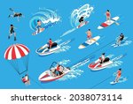 water sport isometric icons set ... | Shutterstock .eps vector #2038073114