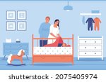 happy parents putting baby to... | Shutterstock .eps vector #2075405974