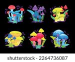 magic glowing mushrooms set...